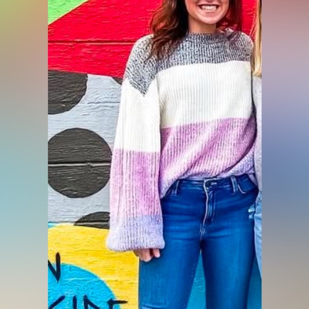 Pink Lily Tri Color Block Sweater